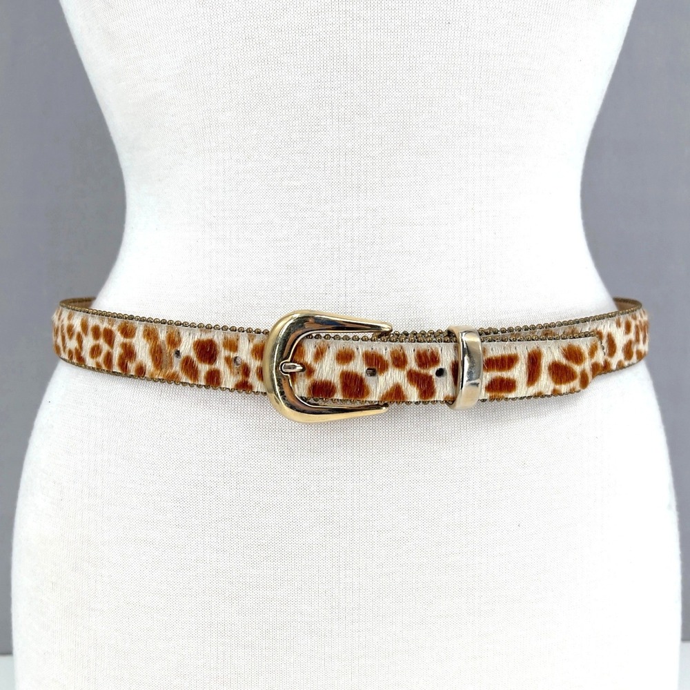 Elite Womens Belt Giraffe Print Calf Hair Leather Beaded Studded Vintage S M